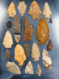 Lot of 19 Quality North Carolina Artifacts, Arrowheads, Quartzite, Jasper, Longest is 3 5/8