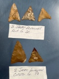 Lot of 5 FINE Jasper Triangles, x3 Kent Co., DE, x2 Chester Co., PA, Longest is 1 3/4