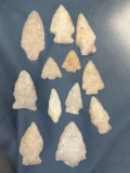 Lot of 12 Quartz Points, Found in Pennsylvania, Longest is 2 3/8