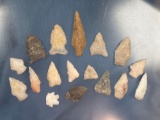 17 Nice Arrowheads, Points, Found in Satyr Hill, Parkville, Baltimore Co., Maryland, Longest 2 3/8