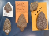 Lot of x5 Nice Quartzite Points, Archaic Stemmed, Colorful, Lancaster, Bernville PA