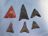 Lot of 6 FINE Chert + Red Jasper Triangle Points, Found in Berks Co. PA, Longest 1 5/8