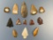 Lot of 13 Nice Arrowheads, Points, Tools, Thumbscrapers. Found in PA, Jasper, Quartz, Chalcedony, Lo