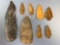 Lot of 8 Various Jasper Arrowheads and Blades, Found in PA, Longest Piece is 5 3/4