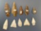 Lot of 10 Arrowheads, Found in New Jersey, Quartz + Cohansey Quartzite, Longest is 2