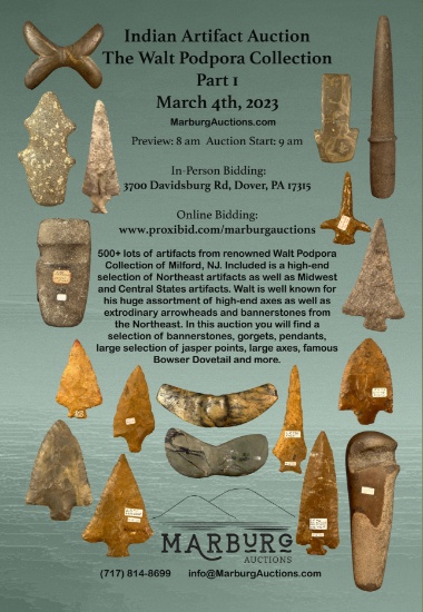 Indian Artifact Arrowhead Auction-Walt Podpora Col