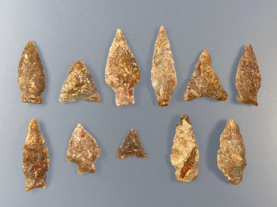 Lot of 11 NICE Cohansey Quartzite Arrowheads, Found in New Jersey, Purchased from Rich Johnston in 2