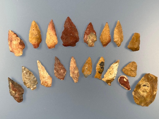 Lot of 19 NICE Jasper+Cobble Jasper Arrowheads, Found in New Jersey, Purchased from Rich Johnston in