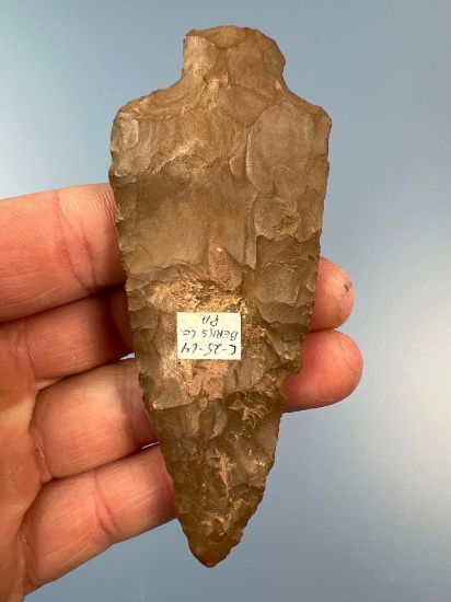 4" Jasper Archaic Stem Point, Arrowhead, Found in Berks Co., PA, Purchased 2/26/96 at Conestoga