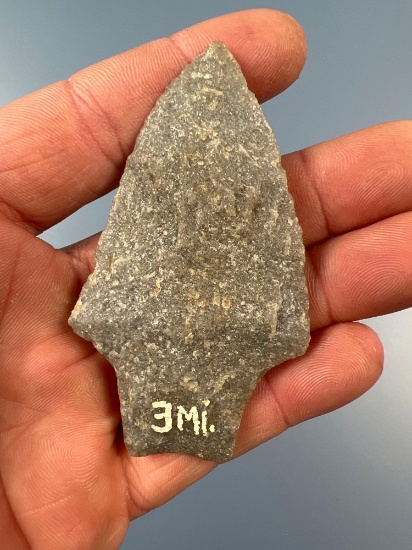 3" Koens Crispin Quartzite Point, Ex: Doc Bowser, Found on Three Mile Island, Dauphin Co., PA