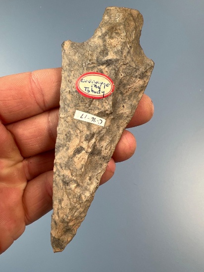 NICE 4 3/4" Rhyolite Archaic Stem Point, Found at Coniwingo, MD, Ex: Tshudy Collection