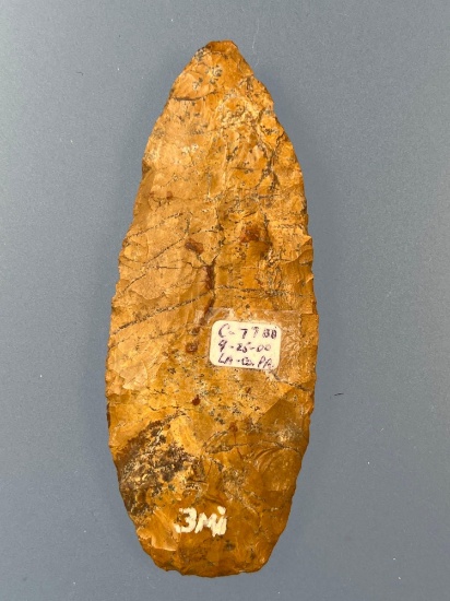 3 3/4" Yellow Jasper Lanceolate Knife, Found on 3 Mile Island, Dauphin Co., PA, Ex: Bowser, Brinser