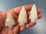 Lot of x3 Quartz Archaic Stem Points, NICE, Longest 2 1/2