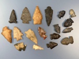 Lot of 18 Various Arrowheads, Found in Virginia + West Virginia, Longest measures 2 1/2