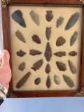 Frame of 25 NICE Arrowheads, Jasper, Quartz, Chalcedony, Found in New Jersey, Longest is 3