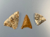Lot of x3 Nice Triangle Points, Jasper, Variegated Jasper, Chert, Found in Burlington Co., NJ, Ex: P