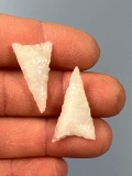 Pair of FINE Quartz Triangle Points, Found in Lancaster Co., PA, Well Made, x1 Serrated, Longest 1 1