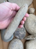 Box lot of Various Stone Tools, Hammerstones, Pestle, Bola Stones Grooved and More, PA/NJ