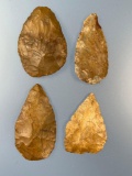 Lot of 4 Fine Jasper Ovate Knife Blades, Found in PA and NJ Ex: Middleton, Bruce Collections, Longe