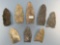 Lot of 8 Various Fox Creek Related Points, Stemmed, Lanceolate, Found in PA, Longest is 2 3/4, has a