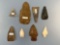 x8 Lot of Jasper, Quartz, Chert Points, Longest is 2 3/8