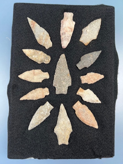 Lot of IMPRESSIVE Quartzite Archaic Stem Points, Found in Lancaster Co., PA, Colorful Assortment, Lo