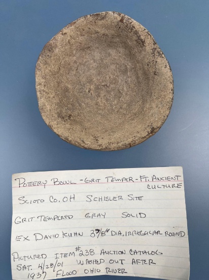 3 7/8"" Pottery Bowl, Found in Schisler Site, Scotia Co., OH after the 1937 Flood on Ohio River.