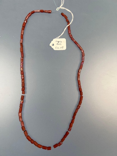 22" Strand of Red Brick/Black Middle Beads, Found in Lima, New York, Impressive Strand, Iroquois Tra