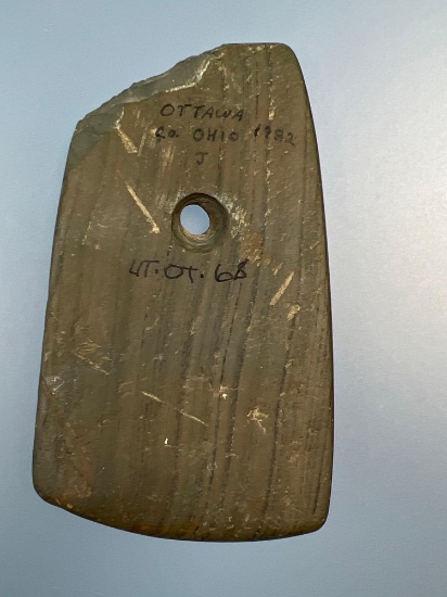 3 1/2" Banded Slate Pendant, Found in Ottawa Co., Ohio, "1932" Minor damage noted to one corner