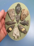 Lot of 9 Nice Chert Points, Longest is 2 1/16