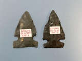 Quality Pair of Chert Raccoon Points, Found in Chemung Co., NY, Longest is 1 1/2