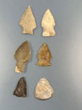 Lot of 6 Points/Arrowheads and Tools, Central States Pieces, Ex: Dave Summers Collection