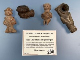 Lot of 4 Clay Human Figure Pipes, Pre-columbian style, EX: Dave Summers Collection, Largest is 3 1/4