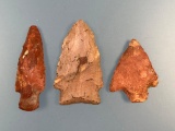 Lot of 3 Colorful Red Jasper Points, Cataco Creek, Found in Tishimingo Co., Mississippi, Longest is