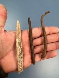Lot of 3 Bone Awls, x1 Penis Bone Awl, Found in Florida, Longest is 4 1/4