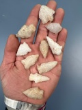 x10 Small Quartz Points, Arrowheads, Longest is 1 1/2