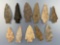 Lot of 11 Classic Archaic Stem Points, Found in Pennsylvania, Quartzite, Argillite, Chert, Siltstone