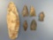 Lot of 6 Artifacts, Blades, Arrowheads, Reported to be Found in Clearfield, PA, Longest is 4 5/8