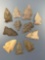 Lot of 11 Various Sidenotch Points, Arrowheads, Found in Hazelton, PA, Longest is 1 1/2