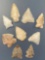 Lot of 9 Quartz and Quartzite Points, Arrowheads, Found in Hazelton, PA, Longest is 1 5/8