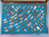 Wooden Case, 75+ Arrowheads, Points, Found in Wapwallopen, PA, Nice Variety, Longest is 2 7/8