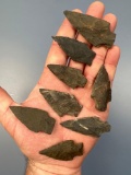 Lot of 8 Fine Blade Indurated Shale/Slate Points, Longest is 2 1/2