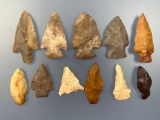 Lot of 11 Central States Region Arrowheads, Longest is 2 3/8