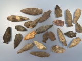 Lot of 24 Various Arrowheads, Points, Found Along the Little Wapwallopen Creek in Dundee, PA, Longes