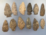 Lot of 12 Various Arrowheads, Points, Longest is 2 1/2