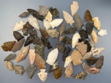 Lot of 59 Various Arrowheads, Points, Found in Hazelton, PA, Nice Assortment and Materials in the Lo