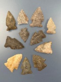 Lot of 11 Various Sidenotch Points, Arrowheads, Found in Hazelton, PA, Longest is 1 1/2