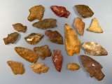 SUPERB Lot of 19 Jasper Arrowheads, Points, Great Examples, Found in Berks Co., PA, Longest is 2 3/8