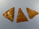 Lot of 3 Fine Jasper Triangle Points, Largest is 1 5/8