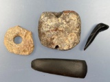 Lot of Interesting Artifacts, Drilled Bannerstone, Soapstone Bead, Chisel, Pendant, Found in Luzerne